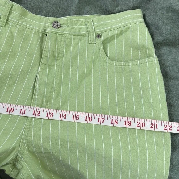 Vintage Bill Blass Capri Jeans Womens 14 Green Stripe Cropped Y2K Resortwear - Picture 7 of 8